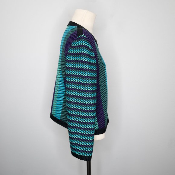 St. John Blue Teal Purple Woven Stripe Blazer P18 - Picture 4 of 8